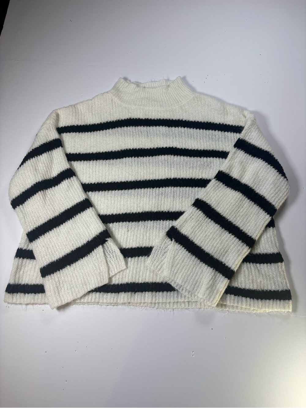 Blu Pepper Cream & Black Striped Turtleneck Sweater